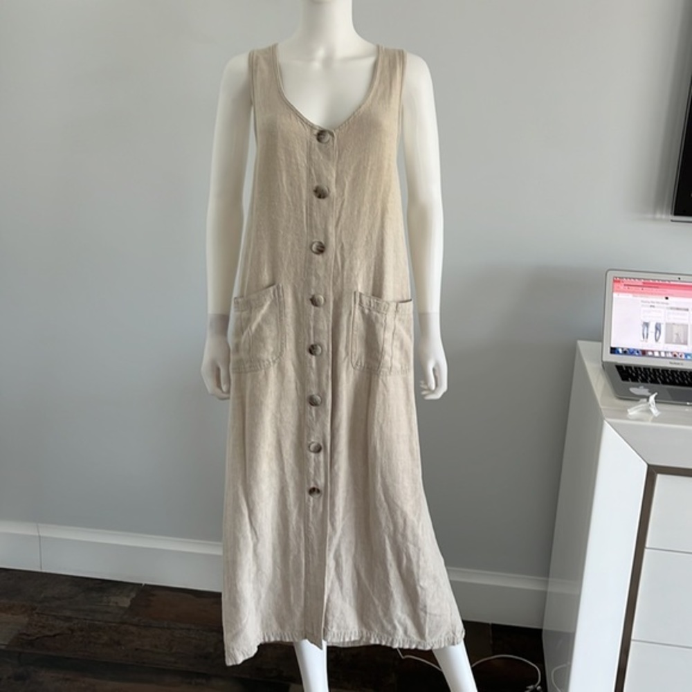 Chico's Beige Button-Front Midi Dress